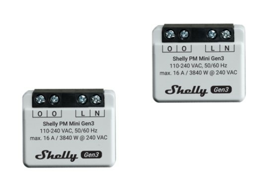 Shelly PM Mini Gen3 - Misuratore di Potenza Intelligente WiFi e Bluetooth, 1 Canale, 16A, Domotica, Monitoraggio Energetico in Tempo Reale, Compatibile con Alexa e Google Home (Pack x 2)