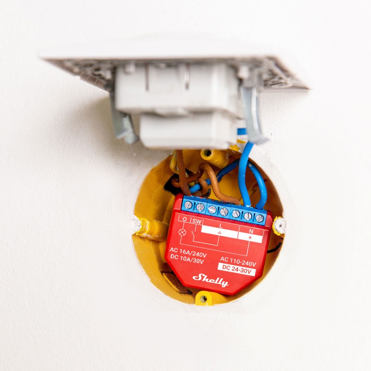 Shelly Plus 1PM - Interruttore a Relè Wi-Fi e Bluetooth, 1 Canale fino a 16A con Misuratore di Potenza, Controllo Remoto delle Luci, Compatibile con Alexa e Google Home, Rosso