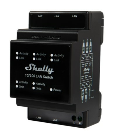 Shelly LAN Switch - Interruttore Ethernet Intelligente 5 Porte RJ45 10/100 Mbps per Guida DIN, 110-230 V, Senza Ventola, Risparmio Energetico, Installazione Facile