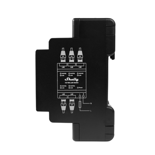 Shelly LAN Switch - Interruttore Ethernet Intelligente 5 Porte RJ45 10/100 Mbps per Guida DIN, 110-230 V, Senza Ventola, Risparmio Energetico, Installazione Facile