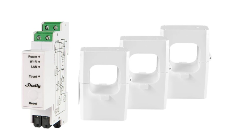 Shelly Pro 3EM-400A - Contatore di Energia Elettrica Trifase WiFi e Bluetooth, 400A, Installabile su Guida DIN, Compatibile con Alexa e Google Home