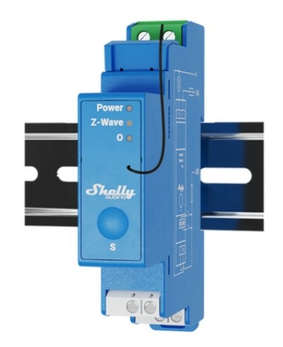 Shelly Qubino Wave Pro 1 - Interruttore Intelligente Z-Wave a 1 Canale, Contatti Puliti, 16A, Montaggio su Guida DIN, Ripetitore di Rete Esteso, Compatibile con SmartStart, Colore Blu
