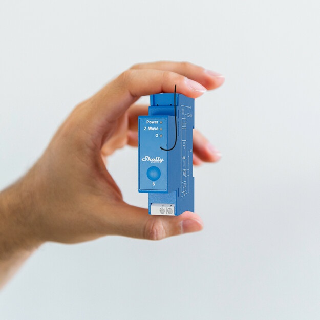 Shelly Qubino Wave Pro 1 - Interruttore Intelligente Z-Wave a 1 Canale, Contatti Puliti, 16A, Montaggio su Guida DIN, Ripetitore di Rete Esteso, Compatibile con SmartStart, Colore Blu