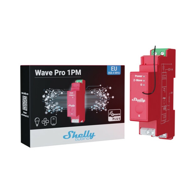 Shelly Wave Pro 1PM - Interruttore Intelligente Z-Wave, 1 Canale, 16A, Montaggio su Guida DIN, Misurazione della Potenza, Alta Affidabilità, Ripetitore di Rete Esteso, SmartStart