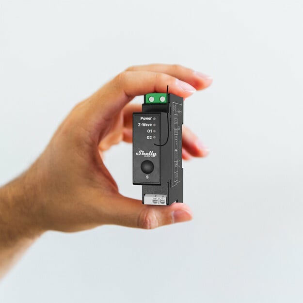 Shelly Wave Pro 2PM - Interruttore Intelligente Z-Wave con Misuratore di Consumo, 2 Canali 25A, Montaggio su Guida DIN, Controllo Remoto e Automazione
