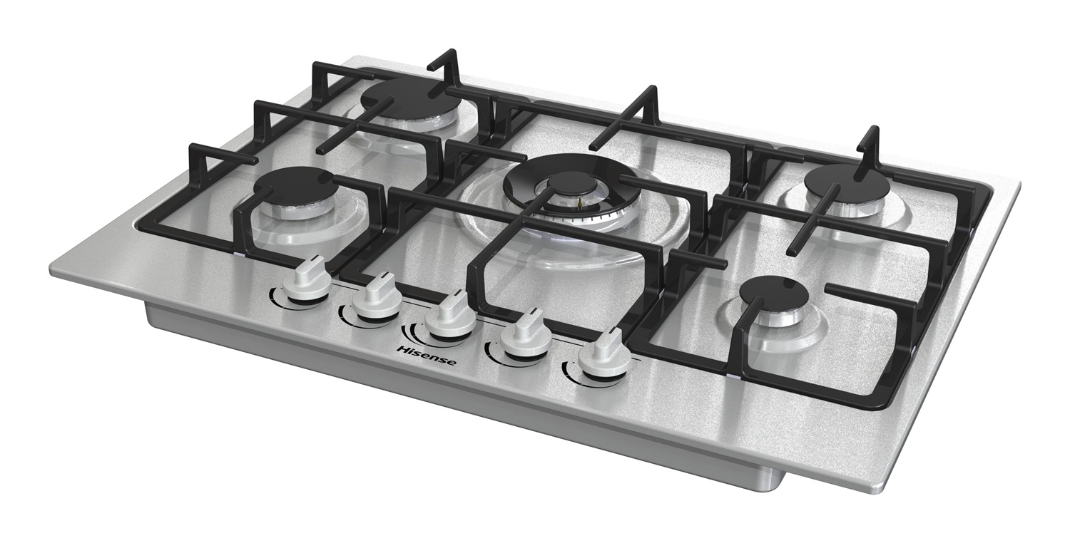 Hisense GM773XF Piano Cottura a Gas 5 Fuochi da Incasso 71 cm Acciaio Inox con Griglie in Ghisa e Bruciatore Wok