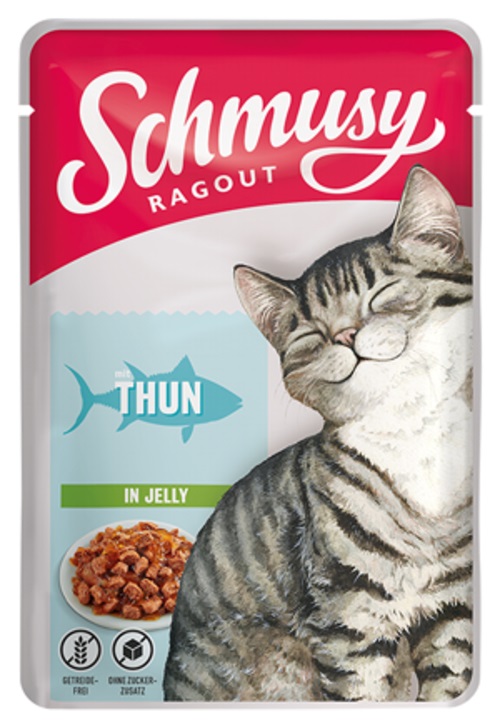 Schmusy Ragout con Tonno in Gelatina 100 g - Cibo Umido Completo per Gatti