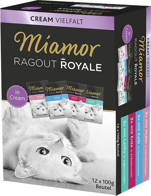 Miamor Ragù Royal - Cibo umido per gatti in crema, mix di carne e pesce, pacco misto 12 x 100 g