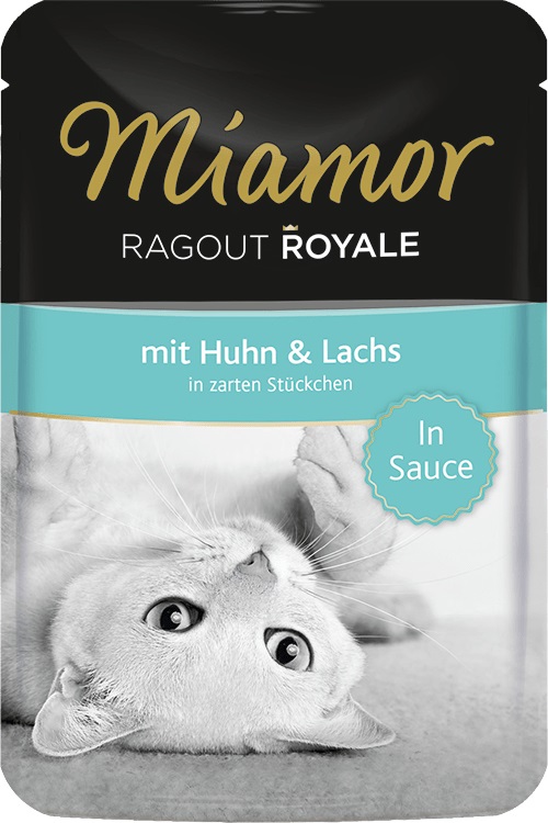 Miamor Ragout Royale in Salsa - Cibo Umido per Gatti Adulti, Pollo & Salmone, 22 x 100 g, Alimento Completo Senza Soia e Conservanti