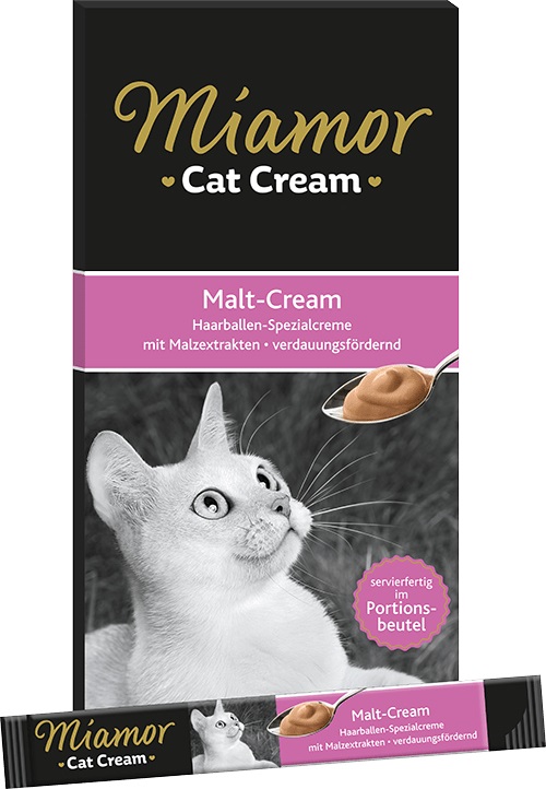 Miamor Pasta di Malto Cat Cream - Crema per Gatti, 6 x 15 g, Favorisce la Digestione e Elimina i Boli di Pelo