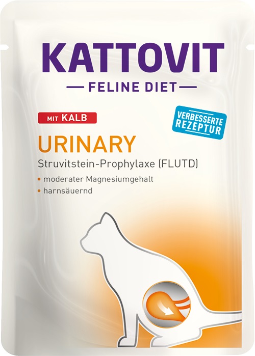 Kattovit Urinary Cibo Umido per Gatti Adulto al Vitello - Bustina da 85 g per la Prevenzione dei Calcoli di Struvite