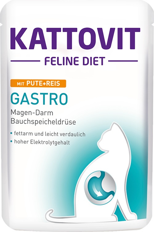 Kattovit Cibo Umido Dietetico per Gatti - Tacchino e Riso - 85 g - Supporto per Insufficienza Digestiva e Pancreatica