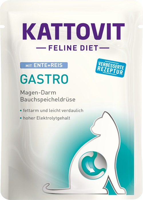 Kattovit Gastro Cibo Umido per Gatti - Anatra e Riso 85 g | Alimento Dietetico Completo per Gatti Adulti con Problemi Digestivi
