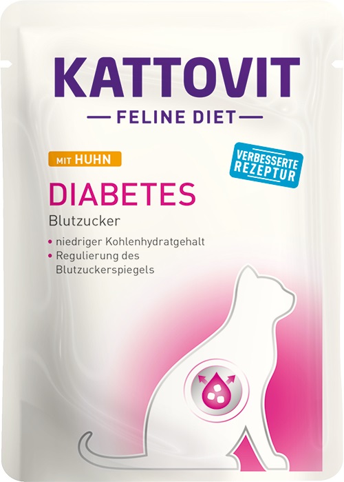 Kattovit Feline Diet Diabetes Cibo Umido per Gatti Adulti al Pollo - 85 g, Alimento Dietetico Completo per Regolazione Glucosio e Controllo del Peso