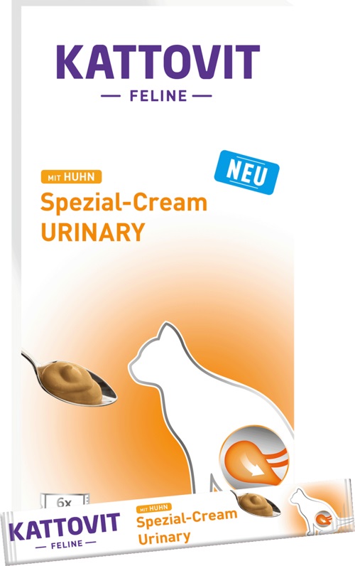 Kattovit Urinary Cream Pollo - Snack Complementare Dietetico per Gatti, 6x15g, Supporto per le Vie Urinarie