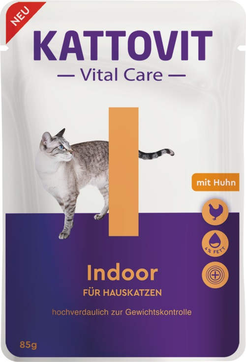Kattovit Vital Care Indoor - Cibo umido per gatti con pollo in salsa, 85 g