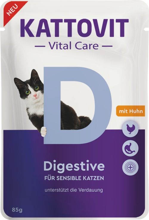 Kattovit Vital Care Digestive Buste con Pollo - Alimento umido per gatti 85 g, supporto per digestione sensibile