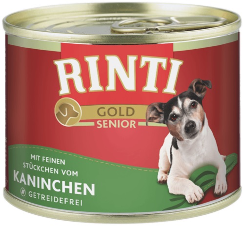 RINTI Gold Senior Alimento Umido per Cani Anziani con Coniglio - 185 g, Senza Soia e Conservanti, Confezione da 12, 24 o 48 Pezzi