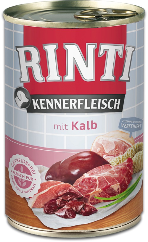 RINTI Kennerfleisch Cibo Umido per Cani al Vitello - 400 g, 70% Carne e Frattaglie, Ricco di Omega 3