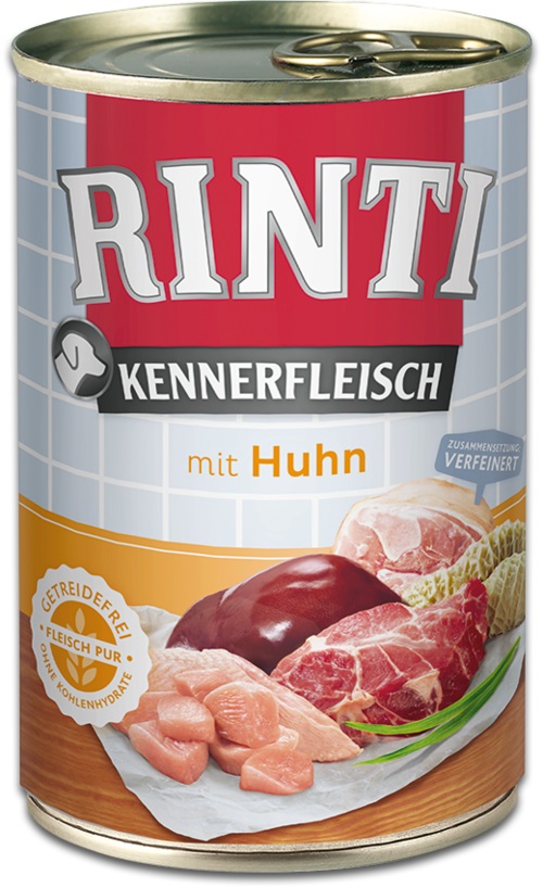 RINTI Kennerfleisch Cibo Umido per Cani Adulto Pollo 400 g - 70% Carne e Frattaglie, Ricco di Omega 3
