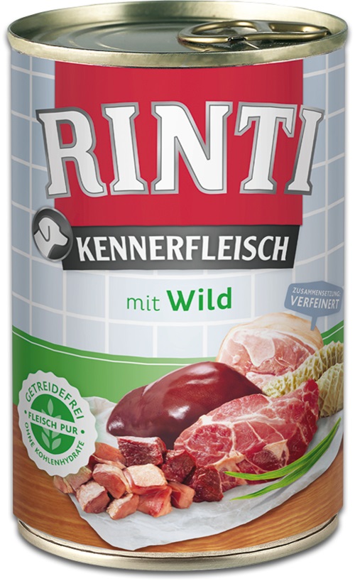 RINTI Kennerfleisch Alimento Umido per Cani Adulti - Selvaggina 400 g, 70% Carne e Frattaglie, Ricco di Omega 3