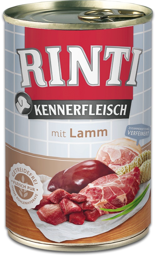 RINTI Kennerfleisch Agnello 400 g - Alimento umido completo per cani adulti con 70% di carne e frattaglie, ricco di omega 3