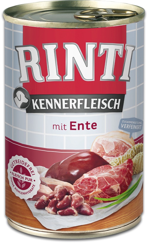 RINTI Kennerfleisch Anatra 400 g - Alimento umido completo per cani adulti con 70% di carne e frattaglie, ricco di acidi grassi omega 3