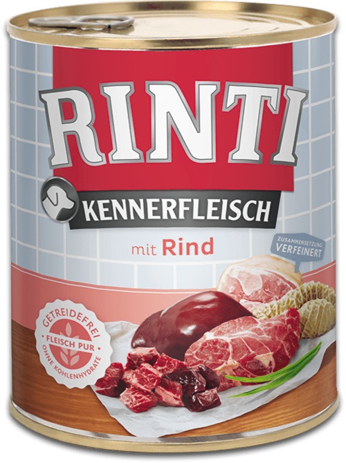 RINTI Kennerfleisch Cibo Umido per Cani Adulto Manzo 800g - 70% Carne e Frattaglie, Senza Cereali