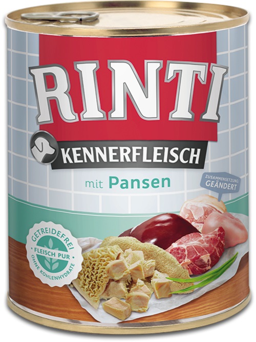 RINTI Kennerfleisch Alimento Umido per Cani con Trippa - 800 g, 70% Carne e Frattaglie, Ricco di Omega 3