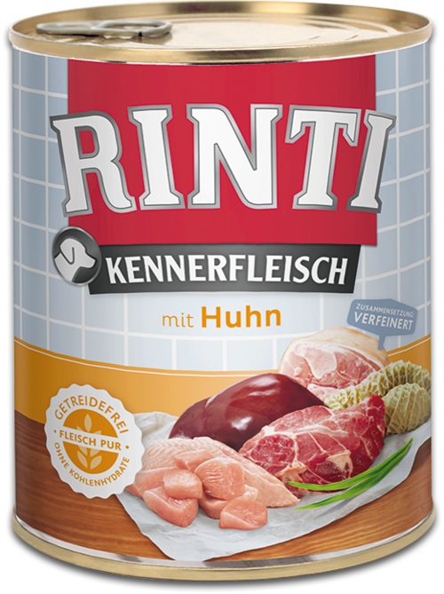 RINTI Kennerfleisch Cibo Umido per Cani Adulto al Pollo - 800 g, 70% Carne e Frattaglie, Senza Coloranti e Soia