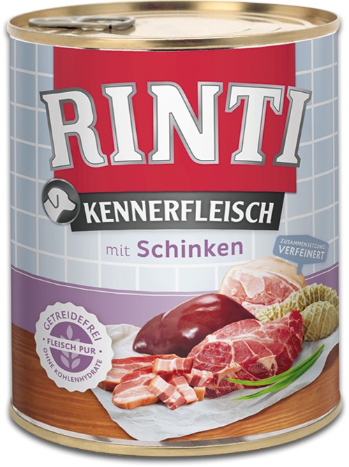 RINTI Kennerfleisch Prosciutto 800g - Cibo Umido Completo per Cani Adulti con 70% di Carne e Frattaglie, Senza Coloranti e Conservanti