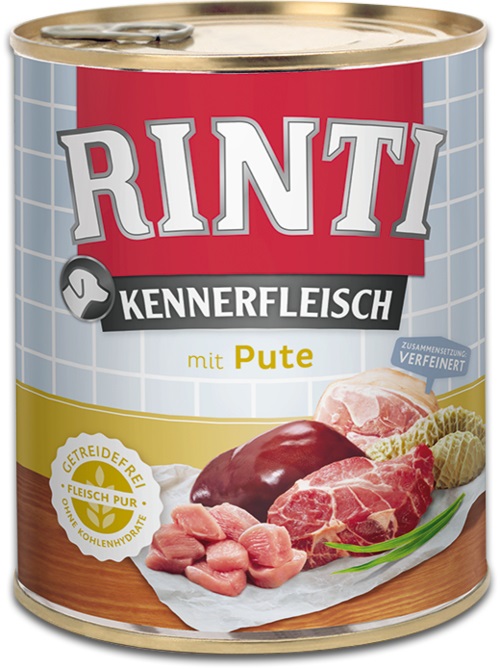 RINTI Kennerfleisch Cibo Umido per Cani Adulto al Tacchino 800g - 70% Carne e Frattaglie, Senza Cereali