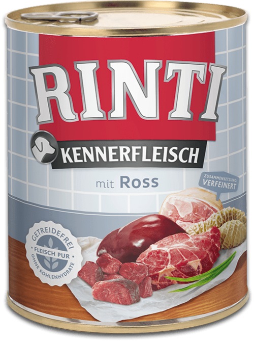 RINTI Kennerfleisch Cavallo 800 g - Alimento Umido Completo per Cani Adulti con 70% di Carne e Frattaglie, Ricco di Omega 3