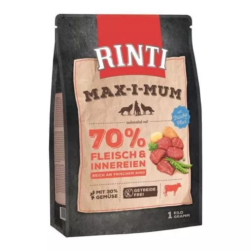 RINTI Max-i-mum Cibo Secco per Cani Adulto Manzo - 1 kg con 65% di Carne Fresca