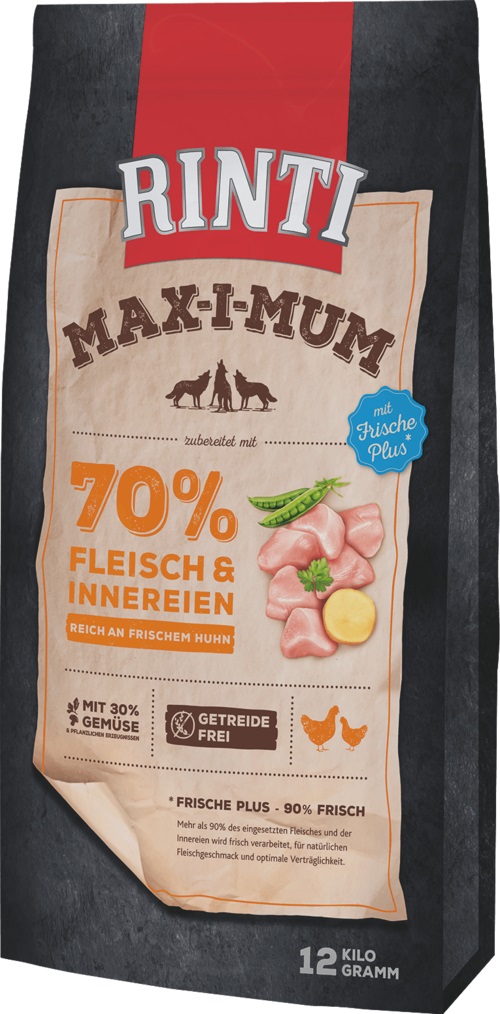 RINTI MAX-I-MUM Pollo 12 kg - Alimento Completo per Cani Adulti con 65% di Carne Fresca e Senza Cereali