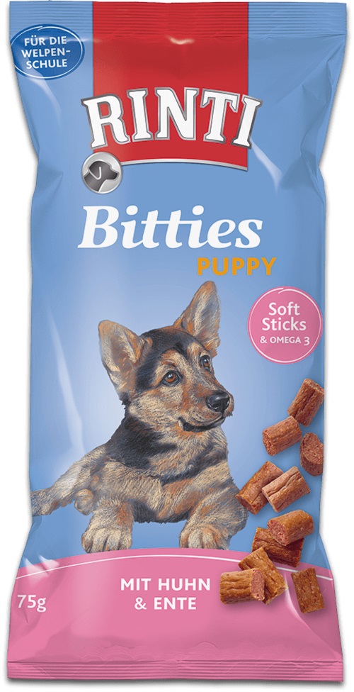 RINTI Extra Bitties Puppy Pollo e Anatra - Snack Morbidi per Cuccioli, 75 g