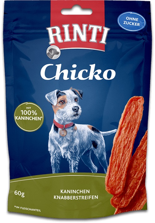 RINTI Snack per Cani Extra Chicko Coniglio 60 g - 100% Carne di Coniglio, Senza Farina di Carne e Soia, Essiccato all'Aria