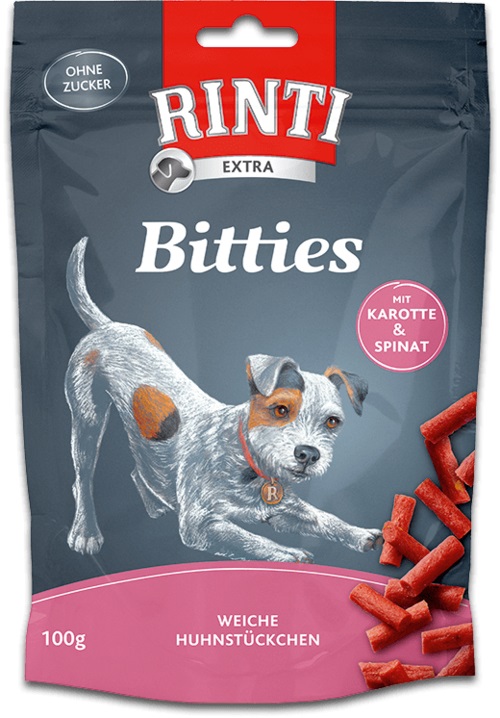 RINTI Extra Bitties Snack per Cani - Pollo con Carote & Spinaci, 100 g, Morbido e Digeribile