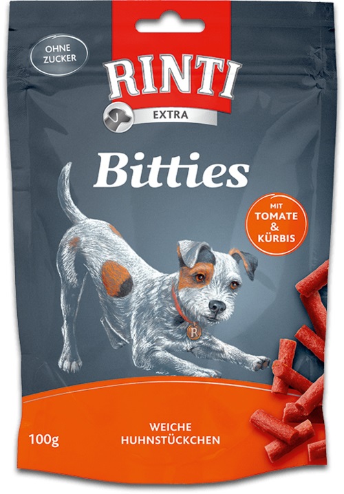 RINTI Extra Bitties Snack per Cani - Pollo, Pomodoro e Zucca - 100 g - Morbido e Digeribile