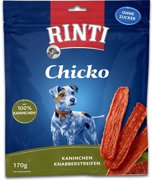 RINTI Chicko Snack per Cani - Coniglio 170 g, 93% Carne Fresca, Senza Farine Animali e Soia