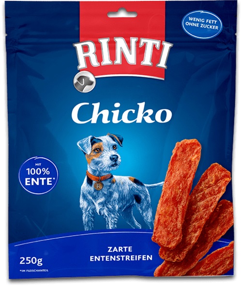 RINTI Chicko Snack per Cani - Anatra 250 g, 93% Carne Pregiata, Senza Farine Animali e Soia