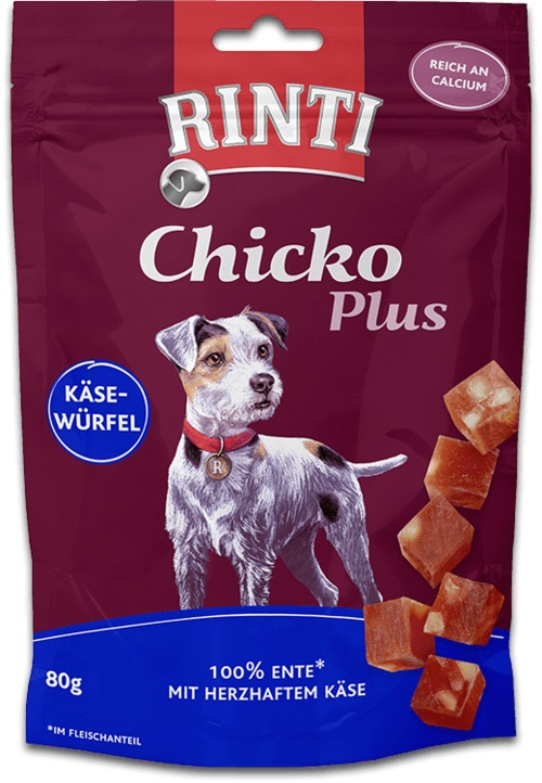 RINTI Chicko Plus Cubetti di Formaggio & Anatra - Snack per Cani - 80 g
