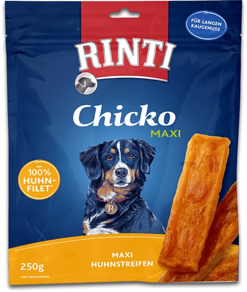 RINTI Chicko Maxi Snack per Cane - Strisce di Pollo 250 g, 97% Carne Fresca, Senza Farine Animali e Soia
