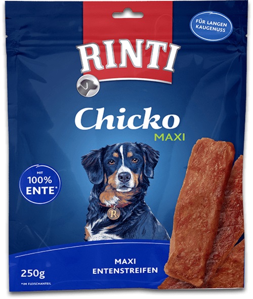 RINTI Chicko Maxi Snack per Cani - Strisce di Anatra 250 g, con oltre il 90% di Carne, Senza Farine Animali e Soia