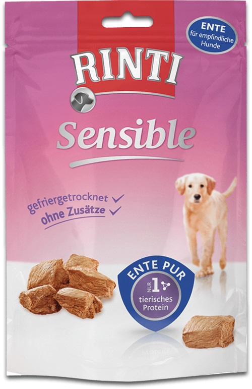 RINTI Snack Liofilizzato Sensible Anatra 120 g - Alimento Complementare per Cani Adulti, Senza Additivi e Facile da Digerire