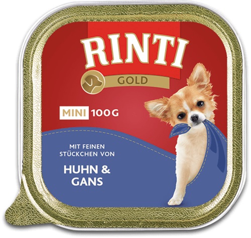 RINTI Gold Mini Pollo e Oca 100 g - Alimento Umido Completo per Cani Adulti di Piccola Taglia