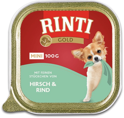 RINTI Gold Mini Alimento Umido per Cani Adulti - Manzo e Cervo in Vaschetta da 100 g