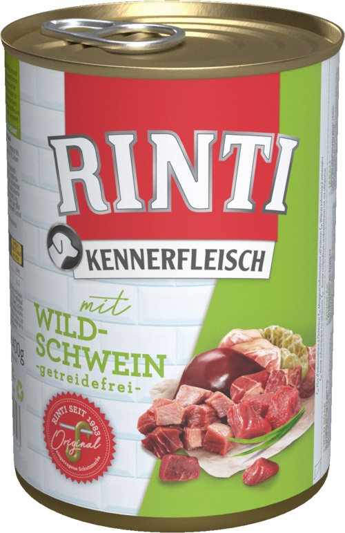 RINTI Kennerfleisch Cibo Umido per Cani al Cinghiale Selvatico 400 g - 70% Carne e Frattaglie, Ricco di Omega 3