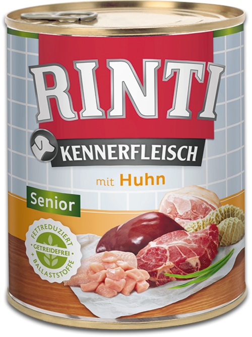 RINTI Kennerfleisch Cibo Umido per Cani Anziani al Pollo - 800 g, 66% Carne, Ridotto Contenuto Energetico