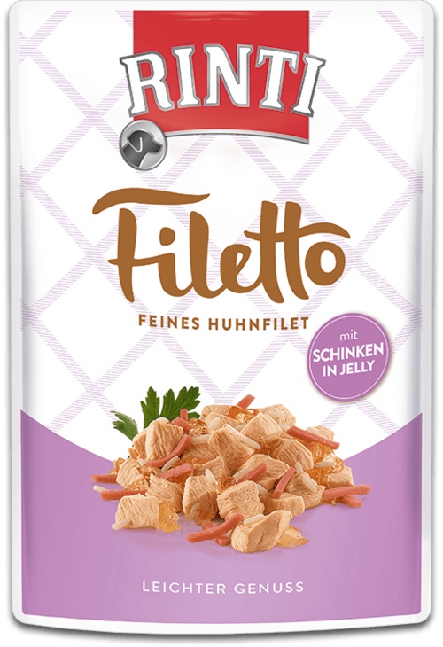 RINTI Filetto in Jelly Pollo e Prosciutto - Cibo Umido per Cani Adulto in Gelatina 100 g